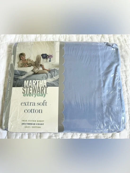 NEW Martha Stewart Everyday Fitted Sheet 1998 100% Extra Soft Cotton Twin Blue
