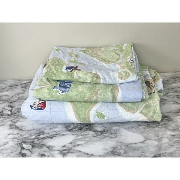 PBK Pottery Barn Kids Explorer Twin Size Sheet Set 100% Cotton (flaw)