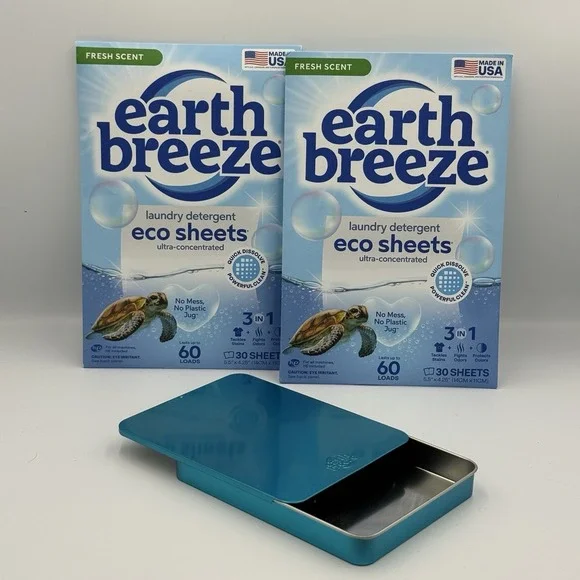 2pk Earth Breeze Laundry  Sheets, Fresh Scent, 30 Sheets, 60 Loads‎ With Holder