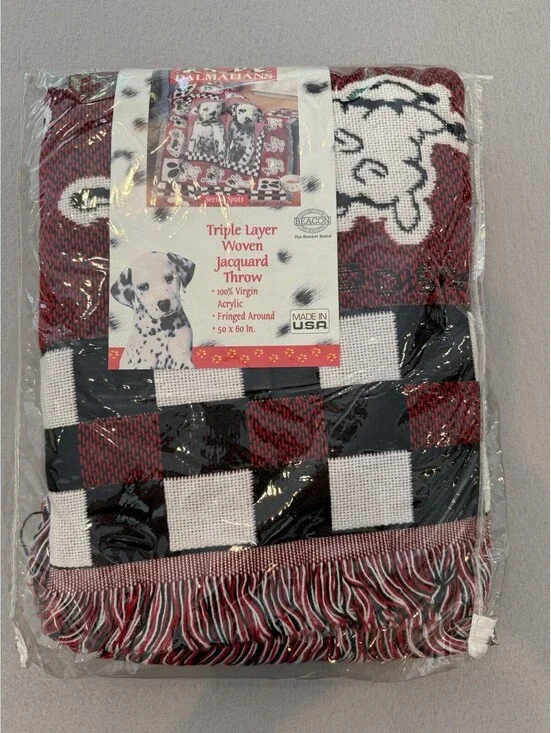 Vtg 90’s Disney 101 Dalmatians  Woven Throw Blanket W/fringe 50X60” New