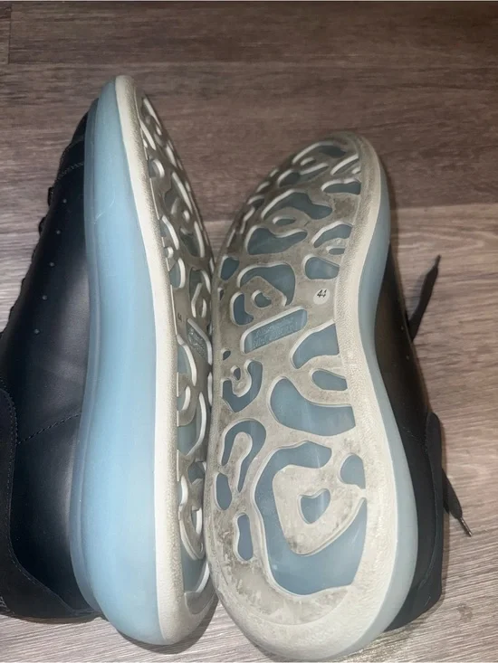 Alexander McQueen Black Leather Sneakers with Light Blue Translucent Soles