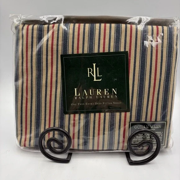 Ralph Lauren‎ Chadwick Stripe Twin Fitted Sheet New Rare Red Blue Stripe NOS