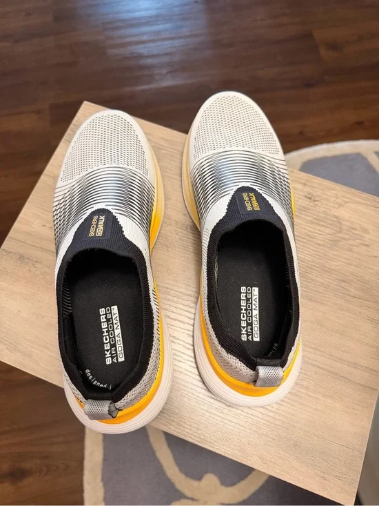 Skechers Men’s White, Gray & Yellow Slip-On Athletic Sneakers