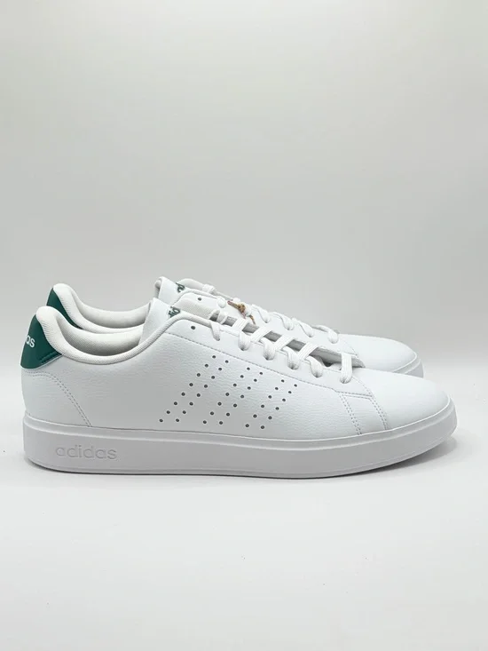 adidas Advantage 2.0 White Casual Sneakers with Green Heel Tab