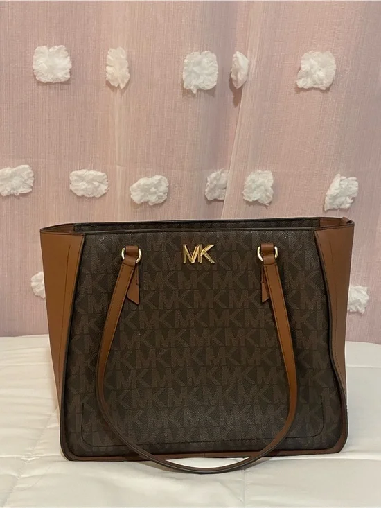 Michael Kors Brown Logo Tote with Tan Trim