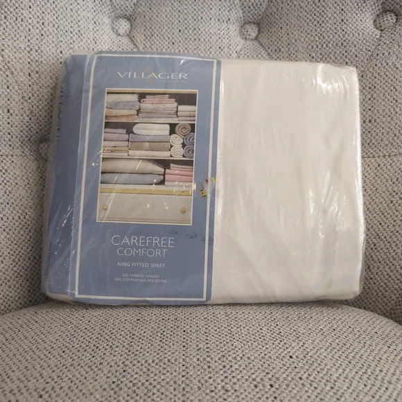 Vintage Villager Fitted Sheet King Ivory Carefree Comfort 200TC Liz Claiborne