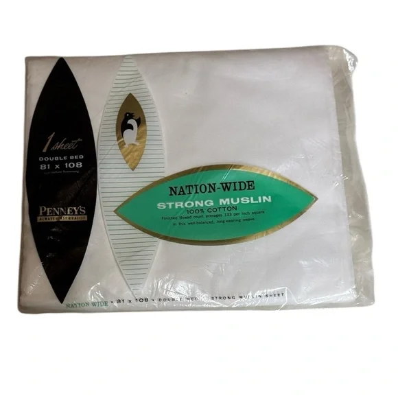 Vintage Penney’s Nation-Wide Strong Muslin 100% cotton sheet White New