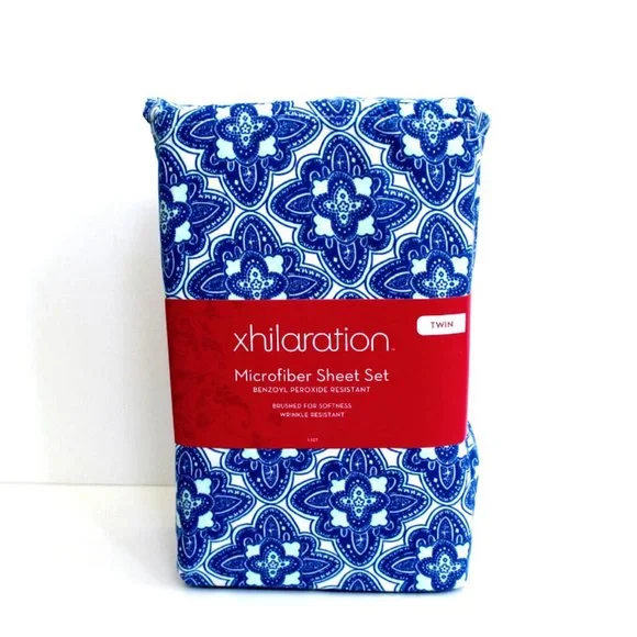 xhilaration 3-Piece Blue & Mint Disco Medallion Boho Microfiber Sheet Set Twin