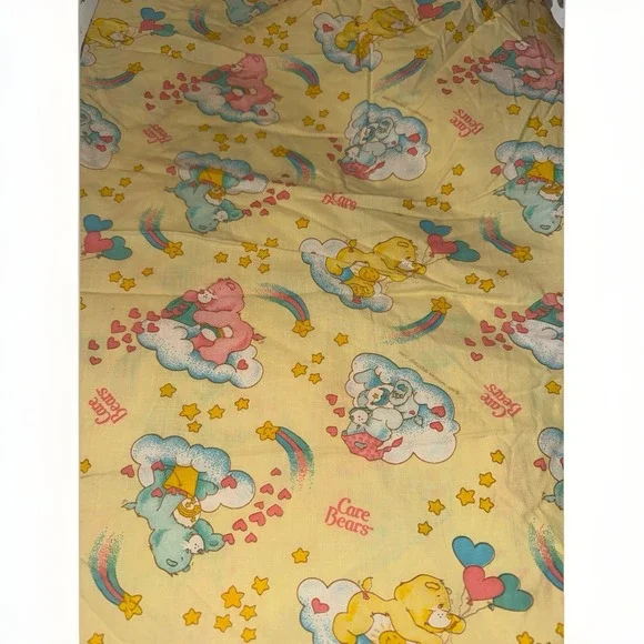 Vintage 1983 baby crib mattress sheet  yellow blue & pink baby bedding nursery