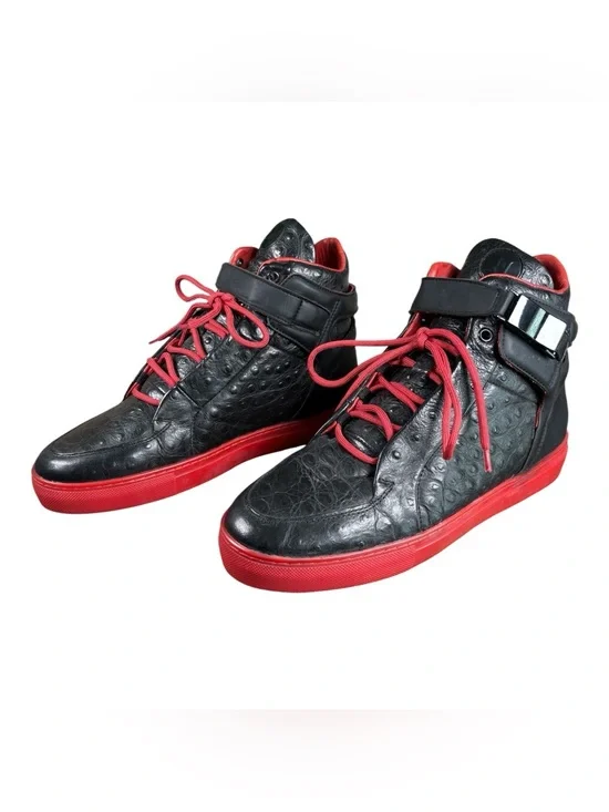 Leandro Lopes Men's Black High-Top Sneakers with Red Soles and Laces Size 7