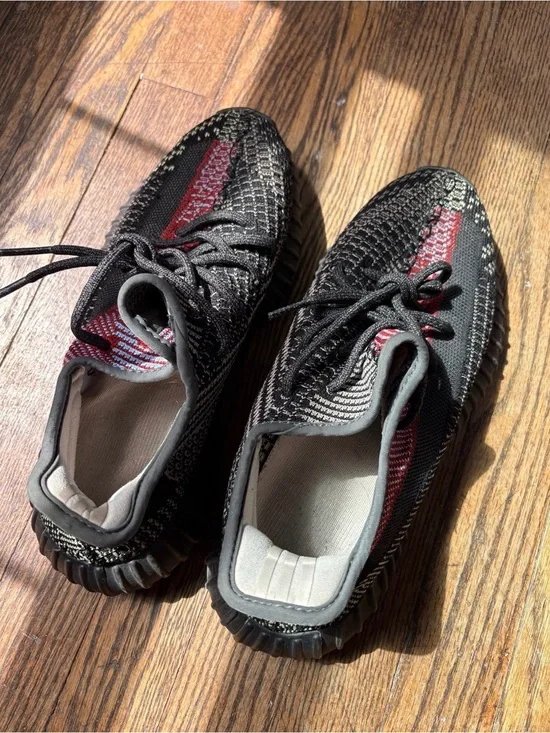 Yeezy Boost Style Black with Red Accent Sneakers