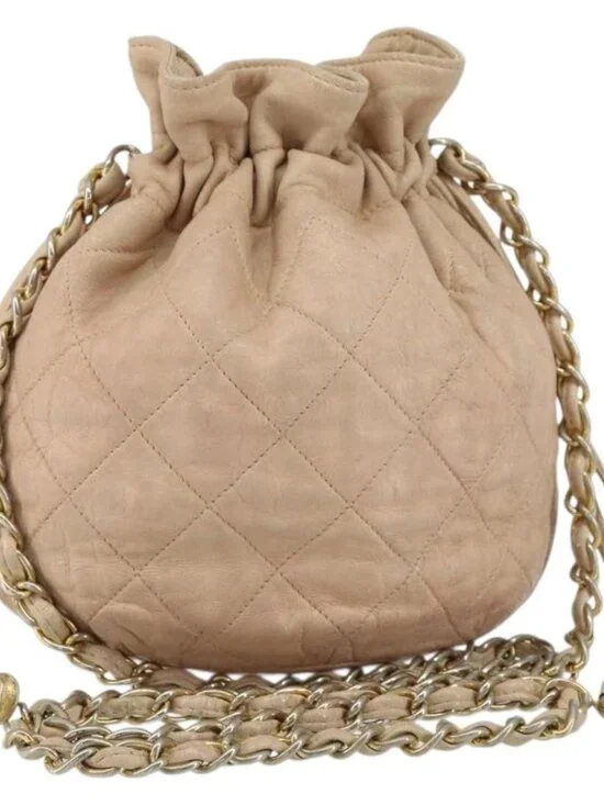 CHANEL Matelasse Chain Shoulder Bag Lamb Skin Pink Gold CC Auth bs30362
