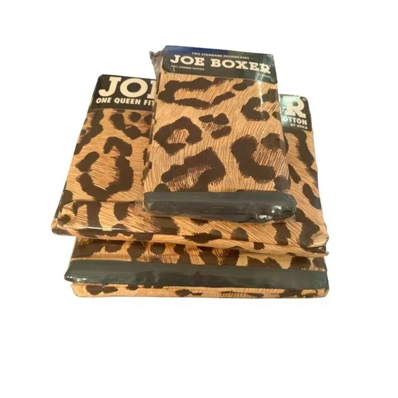 Joe Boxer “No Lion Around ” Queen Sheet Set 100% Combed Cotton Leopard Print New