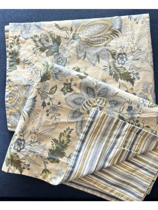 POTTERY BARN Pillow Shams PAIR Standard Jacobean Floral  Blue Yellow 100% Cotton