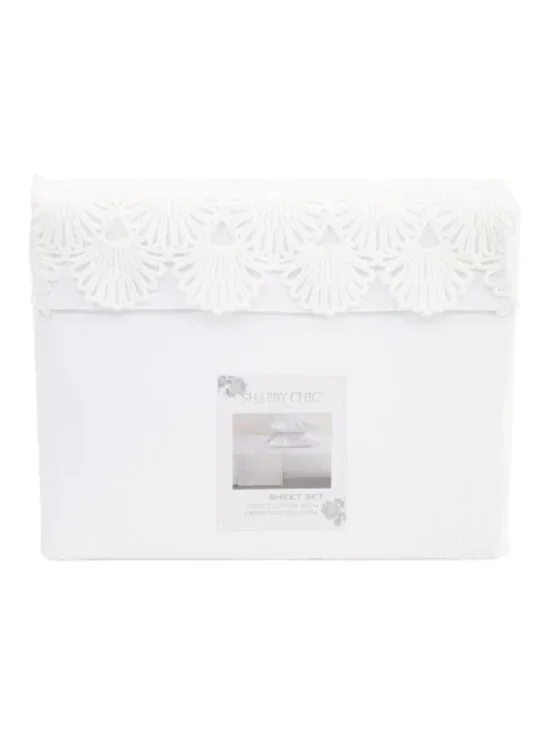 SHABBY CHIC Cotton Shelly Lace Trim Sheet Set