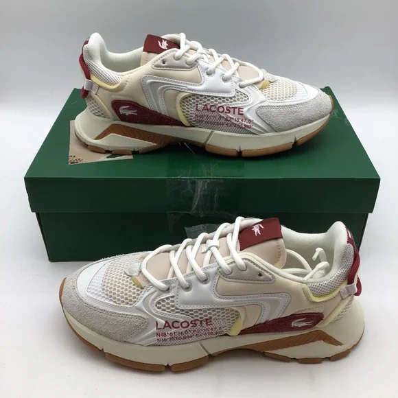 Lacoste L003 Neo‎ Textile Sneakers Men White Red Athletic Shoes Size 10 NEW