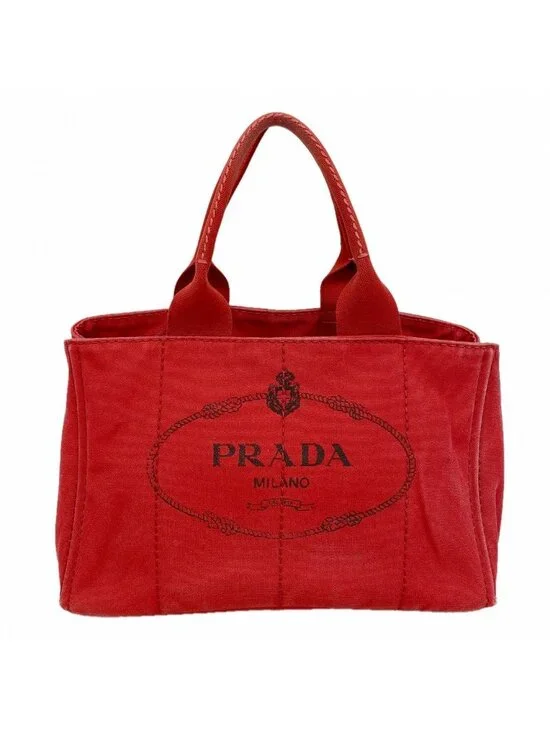 Prada Tote Canapa Canvas Red Gold