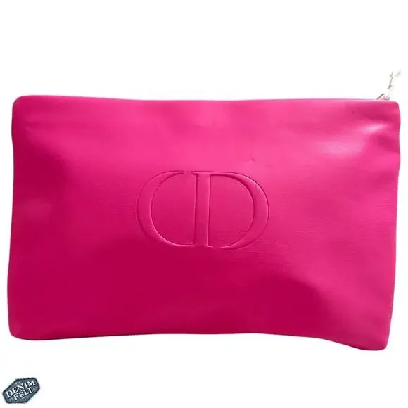 Christian Dior Beauté Pink/Red Dual Tone Cosmetic Pouch‎ Embossed CD Logo NEW