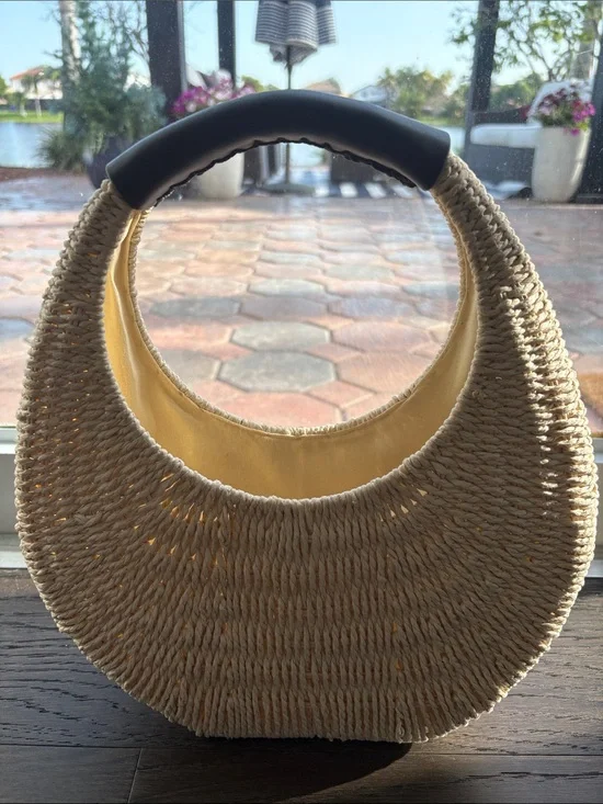 Woven Crescent Shoulder Bag in Natural Straw