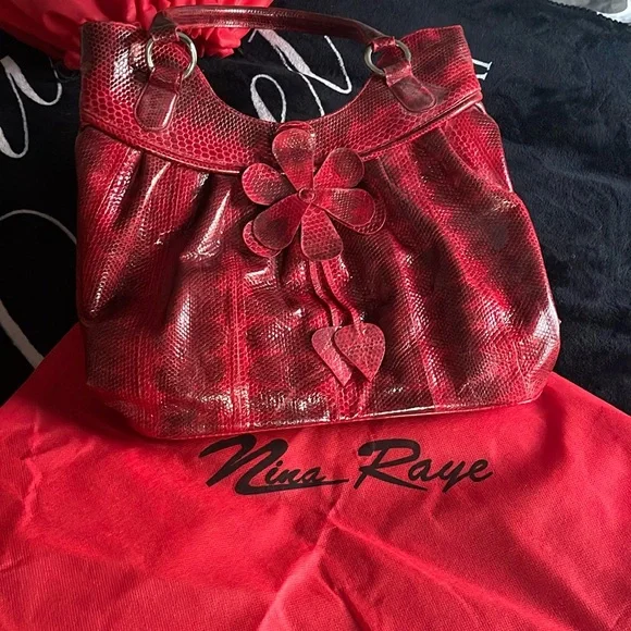 Vintage 90s Designer Nina Raye Genuine Snakeskin Daisy Large Organizer Tote Bag