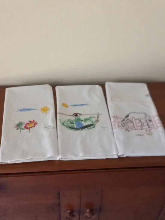 Vintage 1970’s Child Art Pillow Cases. Set Of 3