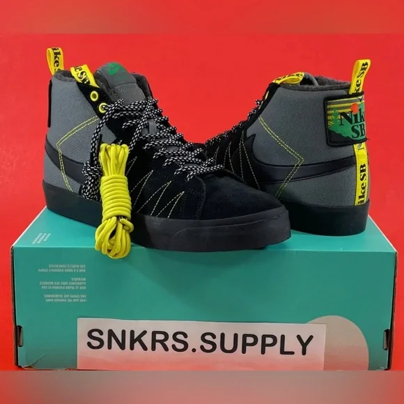 Nike High-Top Skate Sneakers in Black, Gray & Yellow