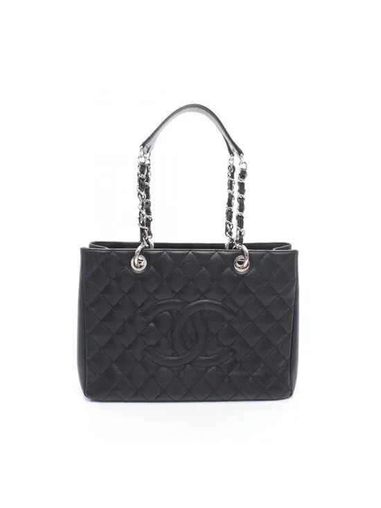 Chanel Tote Quilted Grand Shopping GST Black Caviar Leather Chain