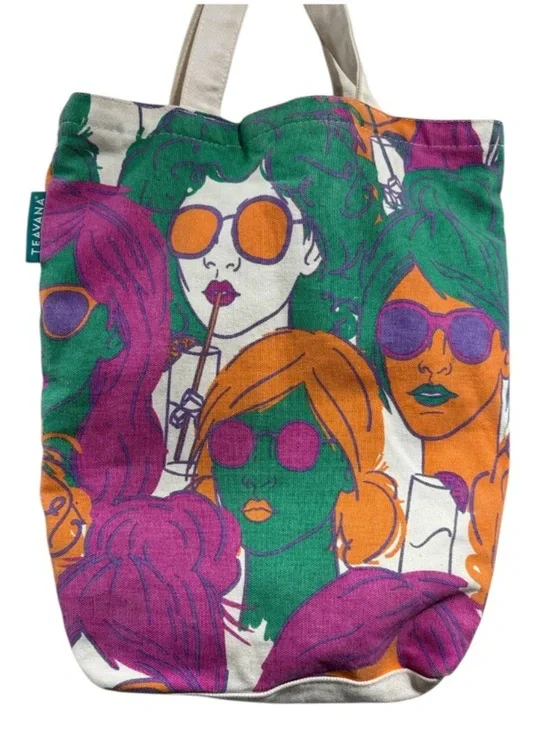 Teavana colorfu Graphic Tote Bag canvas book bag reusable durable