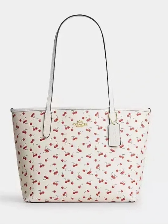 COACH Medium City Tote Bag With Cherry Print