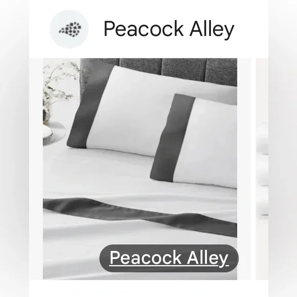 Brand new- Peacock Alley King MODERN CUFF SATEEN SHEET SET- Iron/White