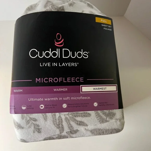 Cuddl Duds MicroFleece‎ Full Sheet Set Foliage Polyester Gray White NIP