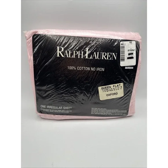 Ralph Lauren Queen Flat Sheet Oxford‎ Red IRREGULAR Vintage New Fabric USA Made