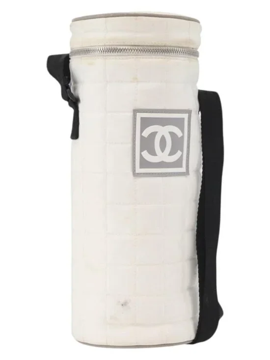 CHANEL Sports Choco Bar Shoulder Bag Nylon White Silver CC Auth 126116A