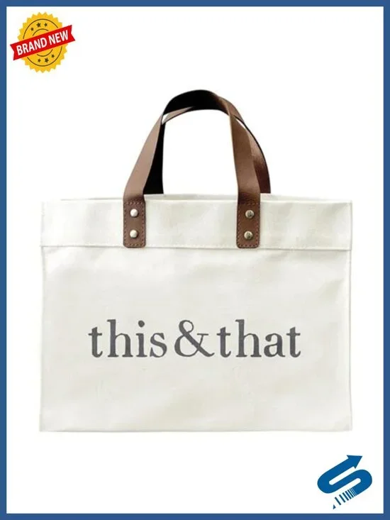 Canvas Tote Bag with Genuine Leather Handles