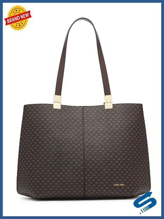 Vegan Leather Tote Bag with Monogram, 3 Pockets, Magnetic Closure