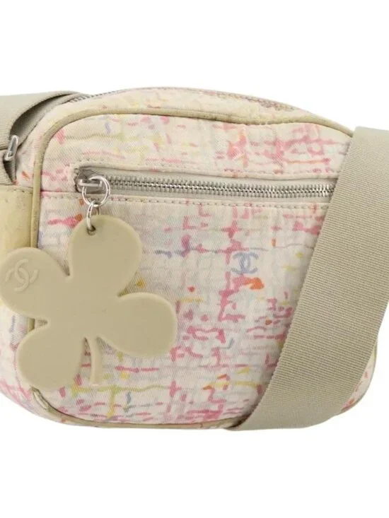CHANEL Shoulder Bag Canvas Pink Beige Silver CC Auth BD1533