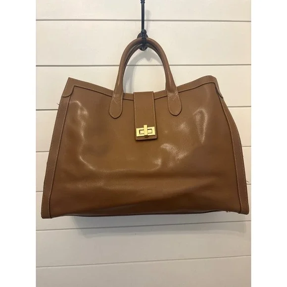 CLAUDIA Firenze made in ITALY Cognac Brown Leather Large Purse Bag Gold Lock