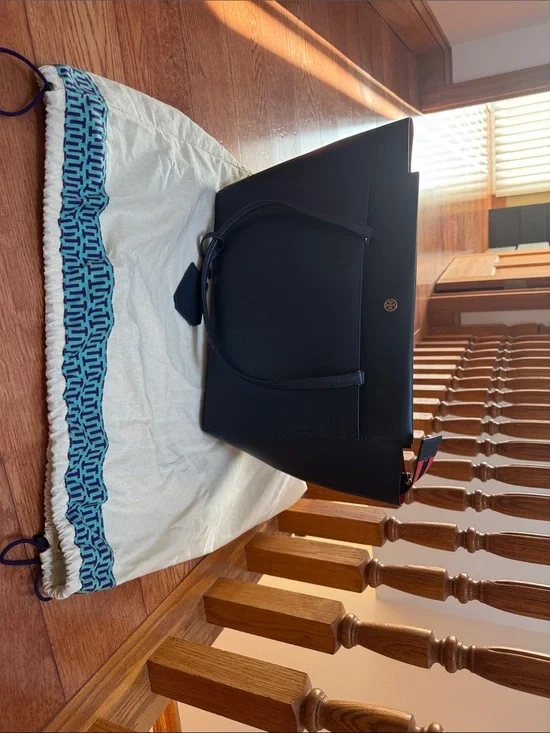 Tory Burch Black Tote Bag with Red Accent