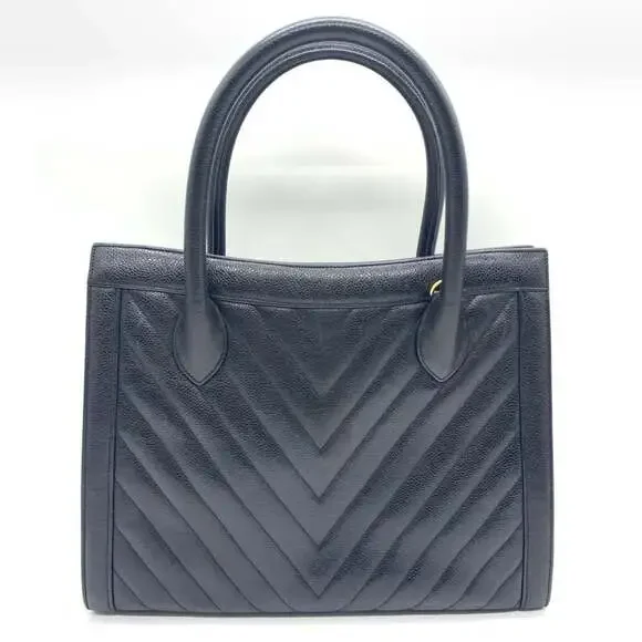 CHANEL Black Caviar Leather Tote Bag
