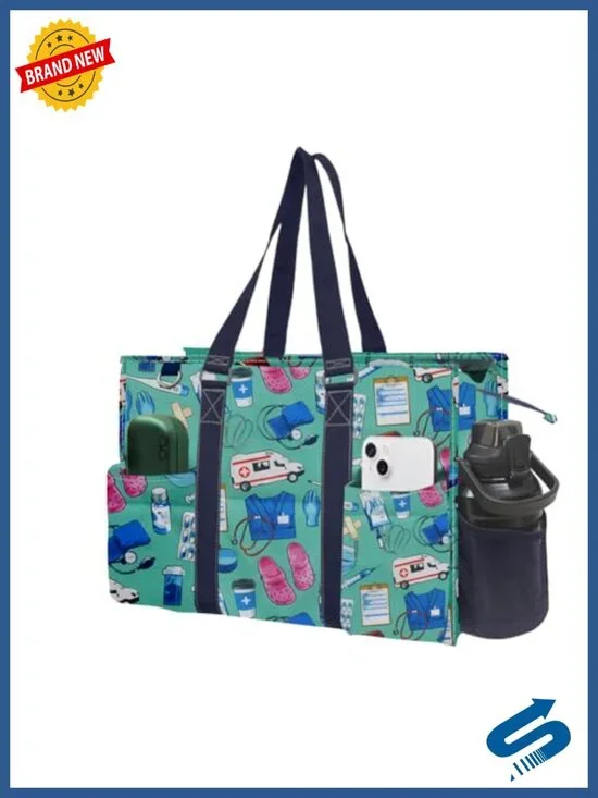 Water Resistant Tote Bag Top Zipper Closure Canvas Utility Bag