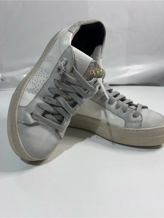 P448 John White Leather Low Top Sneakers Holographic Details Made In Italy