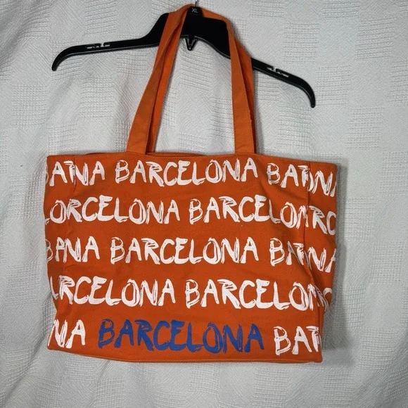 Robin Ruth Barcelona-Canvas Tote Bag With Bold Print & Reinforced Straps Orange‎