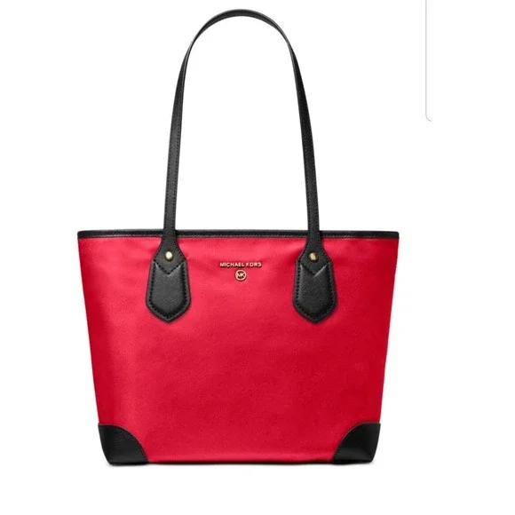 Michael Kors Eva‎ Nylon Top Zip Tote Women Medium Red Gold Hardware