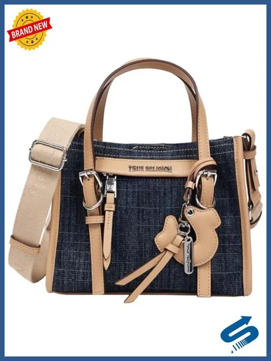Denim Mini Tote Bag with Crossbody Strap - Women's Small Tote Purse