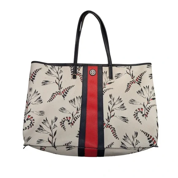 Tory Burch Kerrington Floral Print Tote Bag‎ Large Shoulder Bag Coated Canvas