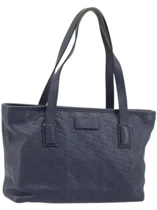 GUCCI GG Canvas Guccissima Tote Bag Leather Navy Gold 211138 Auth 180831