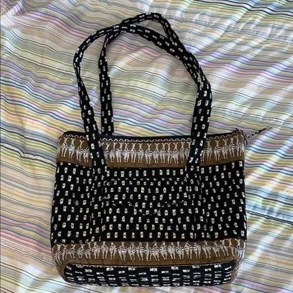Vera‎ Bradley Black and Brown Zebra Patterned Quilted Tote