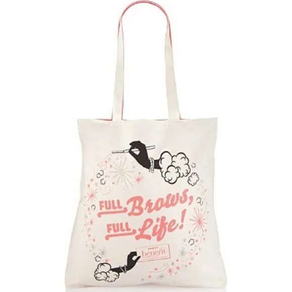 🌺 Benefit Canvas Tote Bag Full Brows Full Life NWT