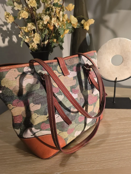 Dooney & Bourke Multicolor Duck-Print Canvas Tote with Red Leather Trim