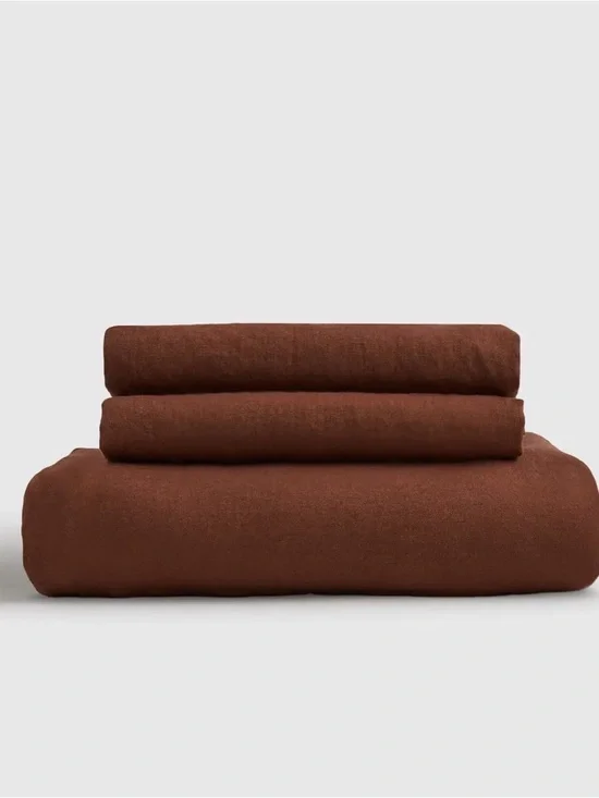 Quince Linen King Fitted Sheet & sham set — Bordeaux